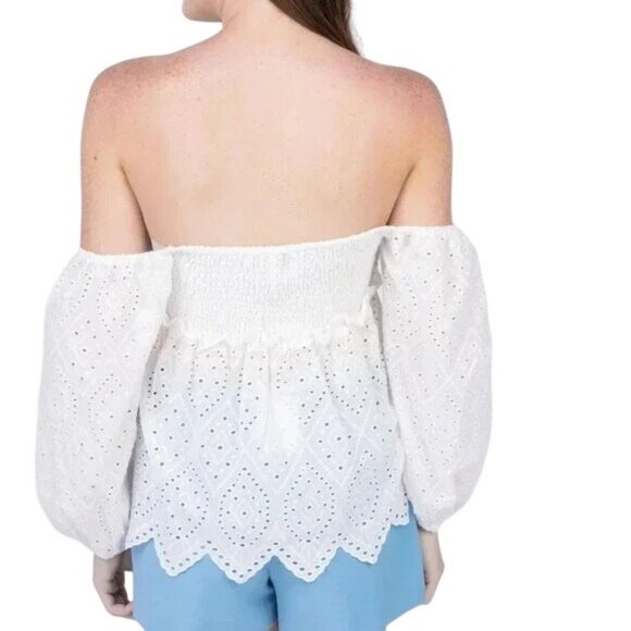 MISA Los Angeles Sera White Eyelet Embroidered Off the Shoulder Blouse - Picture 7 of 7
